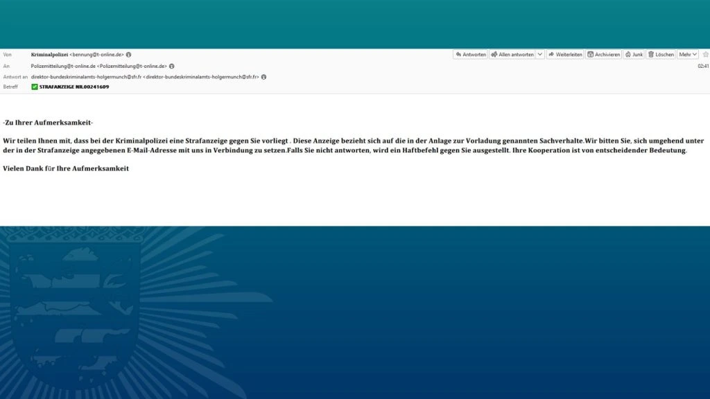 Betrügerische E-Mails im Namen der Kriminalpolizei im Umlauf