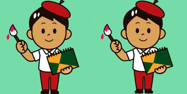 Finde 3 Unterschiede zwischen den Bildern des Jungen mit dem Pinsel in 19 Sekunden