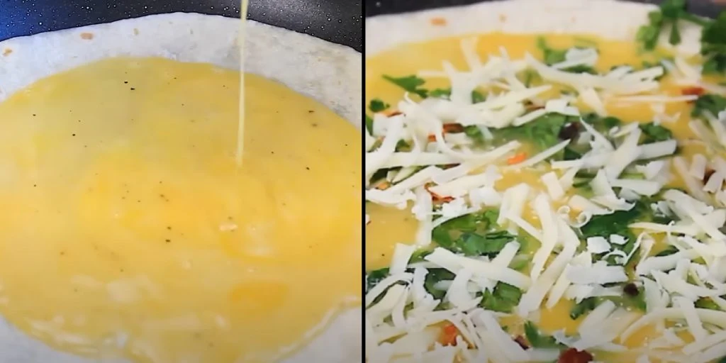 Gießen Sie Eier auf die Tortilla und Sie werden über das Ergebnis staunen