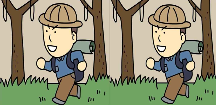 Finde 3 Unterschiede zwischen den Bildern des Mannes im Wald in 11 Sekunden