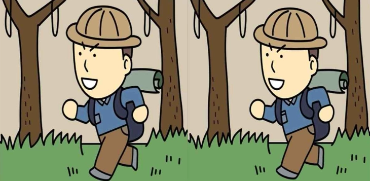 Finde 3 Unterschiede zwischen den Bildern des Mannes im Wald in 11 Sekunden