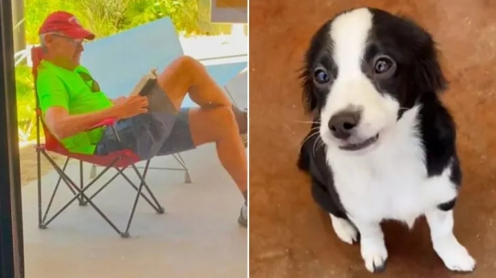 Ein Mann wartet vor dem Tierheim, um seinen Lieblingshund zu adoptieren