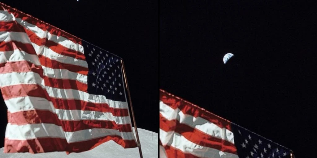 NASA teilt 51 Jahre altes Bild der US-Flagge auf dem Mond mit der Erde im Hintergrund