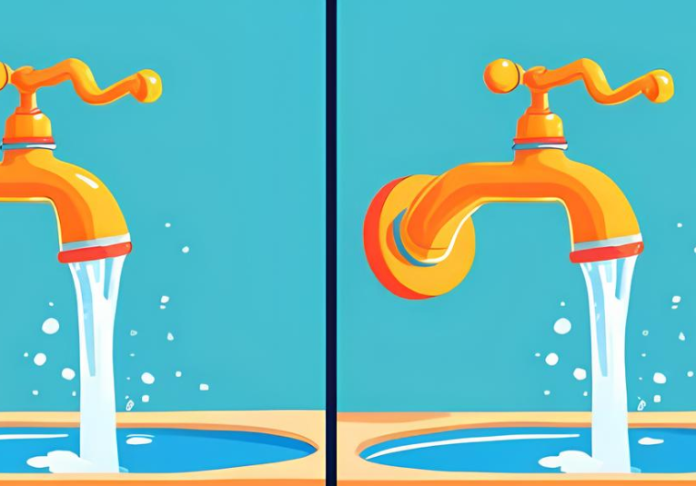 Finden Sie 3 Unterschiede zwischen den Bildern des laufenden Wasserhahns in 17 Sekunden