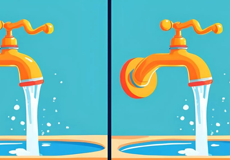 Finden Sie 3 Unterschiede zwischen den Bildern des laufenden Wasserhahns in 17 Sekunden